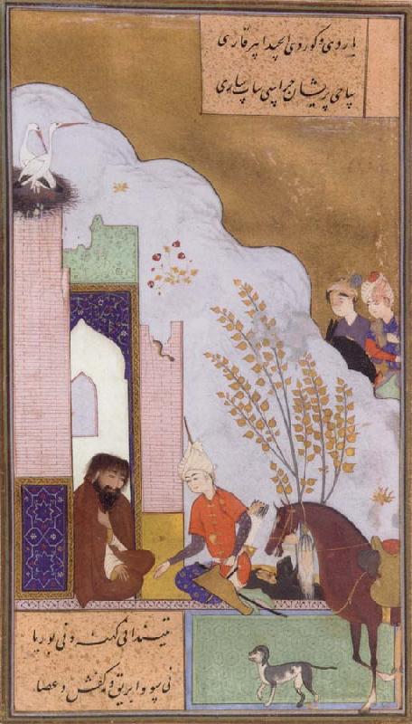 unknow artist Young Sultan Mahmud of Ghazni visits a Hermit Note the sultan-s horse and his dog. Norge oil painting art
